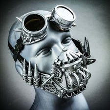 Steampunk Full Face Metallic Silver Jaw Mask  Spike Goggles Burning Man Costume