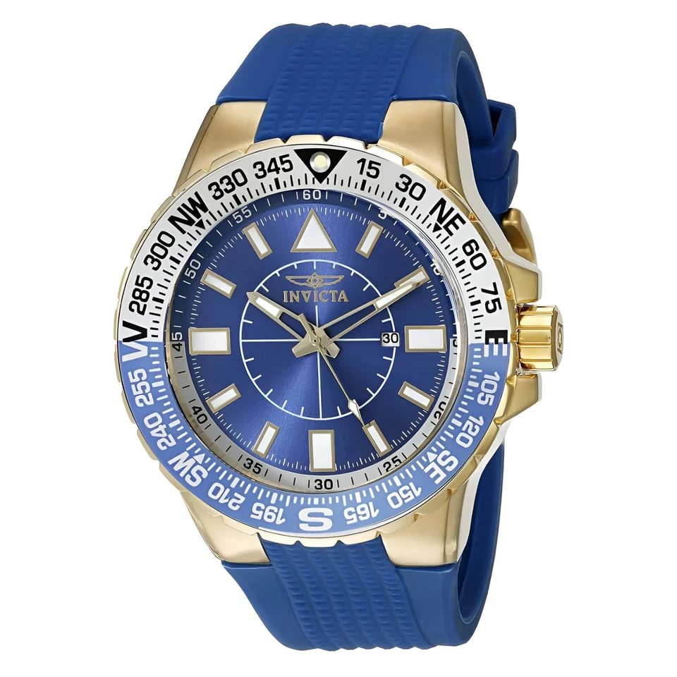 Invicta 19270 Gent's 蓝色表盘蓝色硅胶表带指南针手表