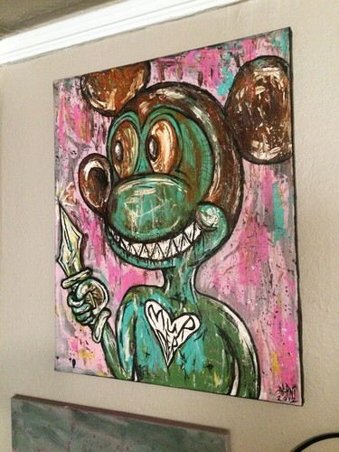 Original JUSTIN AERNI Large Painting circa 2012 canvas : " THE MURDER MOUSE " - Picture 2 of 2