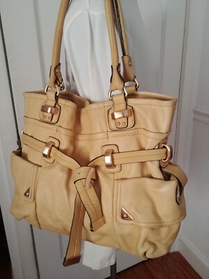 B MAKOWSKI Gold Studded Belted Purse Hobo Leather Handbag Satchel Shoulder Tote