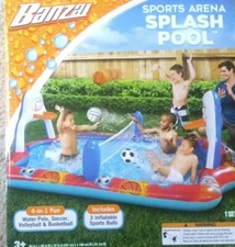 Banzai Kiddie Pool Water Sports Arena Activity Splash Pool Volleyball Net - New