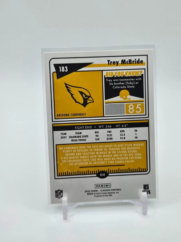 Trey McBride ROOKIE CARD 2022 Panini Classics #183 Arizona Cardinals (RC) - Image 2 of 2
