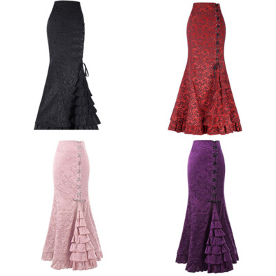 Fishtail Skirt Retro Long Mermaid Steampunk Ladies Gothic Corset Victorian Skirt