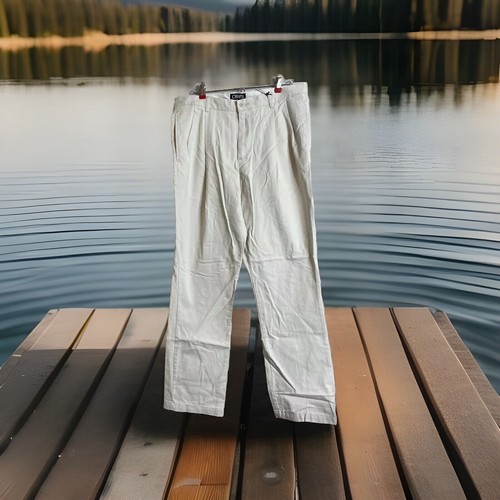 Chaps Men Size 34x34 IVORY Classic Straight Double Pleated Chino Pants