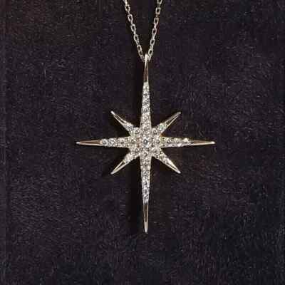 2Ct Round Cut Real Moissanite Charm Star Shape Pendant 14k Yellow Gold Plated