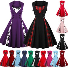 Women Vintage 1940s 50s Rockabilly Evening Party Summer Swing Dress Plus UK 2025