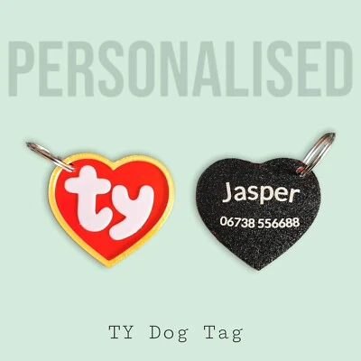 HANDMADE TY Inspired Dog Tag, Dog Charm, Beanie Baby TY Tag, Personalised Engraved