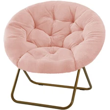 Saucer Faux Fur Lounge Chair Oversized Comfy Moon Chair Flexible Folding Seat