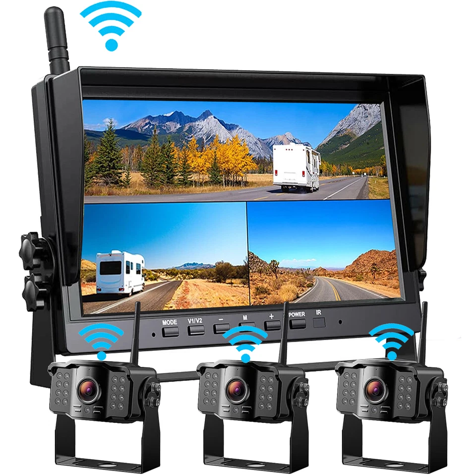 1080P Wireless RV Backup Camera System 10.1'' DVR Quad Monitor for Truck/Trailer - Image 2 of 4