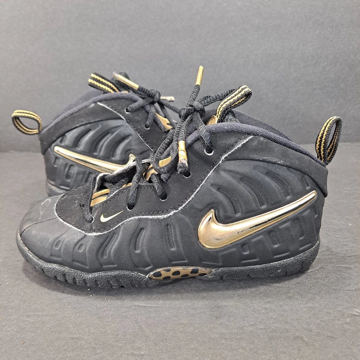 Nike Air Foamposite Pro Black Metallic Gold Kids Boys Size 10C Shoes