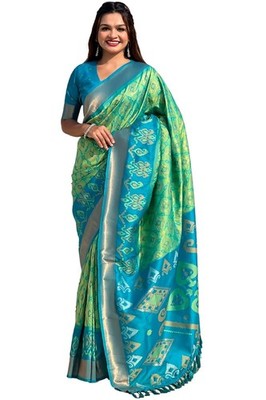 Women's Kanjivaram Patola Soft Silk Sarees With Unstitched Blouse Piece