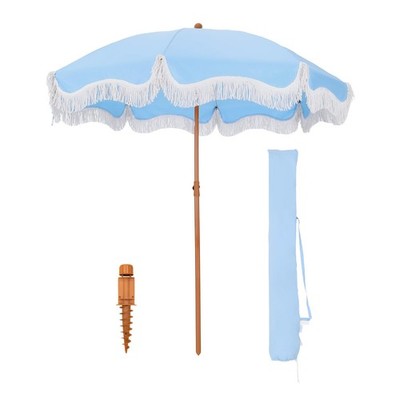 Green Party 7Ft Patio Umbrella Fringe Portable Outdoor Beach Umbrella Sand