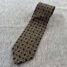 Brooks Brothers Makers Tie Navy Blue Gold Green 100% Pure Silk Hand Made In USA