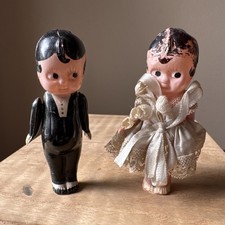 Vintage Celluloid Bride Groom Wedding Cake Toppers Kewpie Japan 1930s