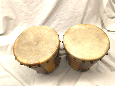 1950s 1960s 2 Tone Wood Bongo Drums Bongos Vintage 7'' 6'' Great Condition 2