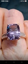 Rose De France Amethyst White Zircon Ring  14K Rose Gold Sterling Silver Size M