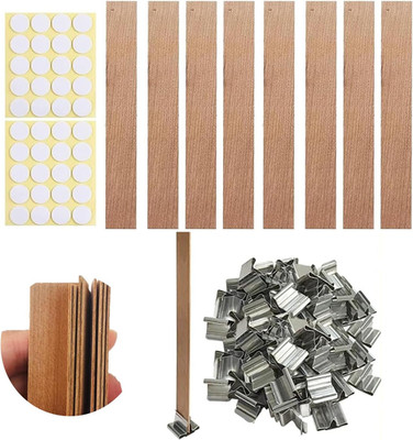 120 PCS Wooden Candle Wicks - 1mm Thick Natural Wood With Wick Stickers & Cli...
