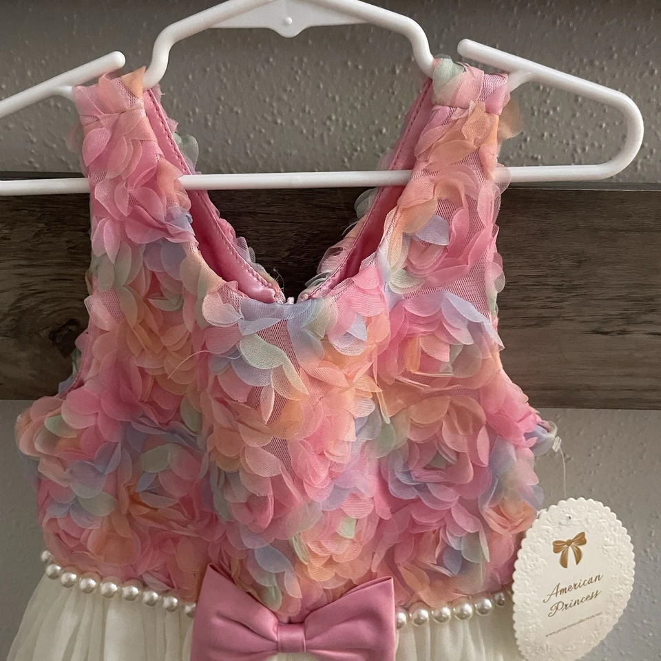 Nuevo con etiquetas Vestido Princesa American Couture Rosa Arco Iris Floral Tul Perlas Lazo 6X/7 Foto 3 de 4