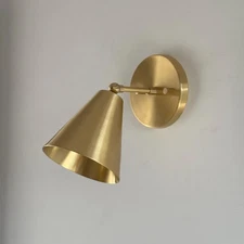 1. Adjustable Brass Cone Wall Sconce | Mid-Century Modern Bedside Reading Light