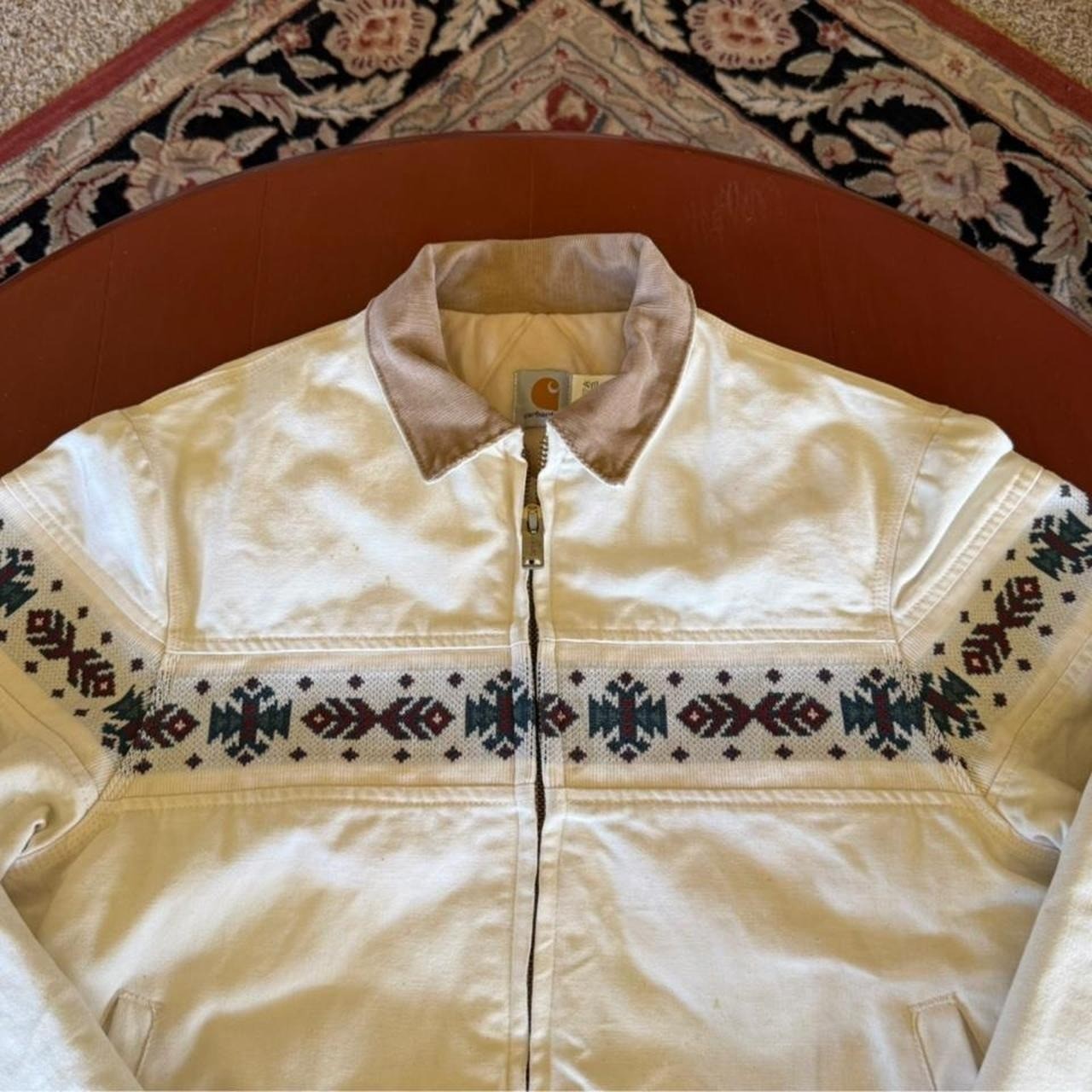 Vintage 90s Carhartt Cream Aztec Zip Up Jacket image 3