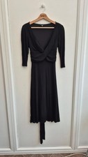 Coast Evening Dress 8 Black Belted V Neck Half Sleeve