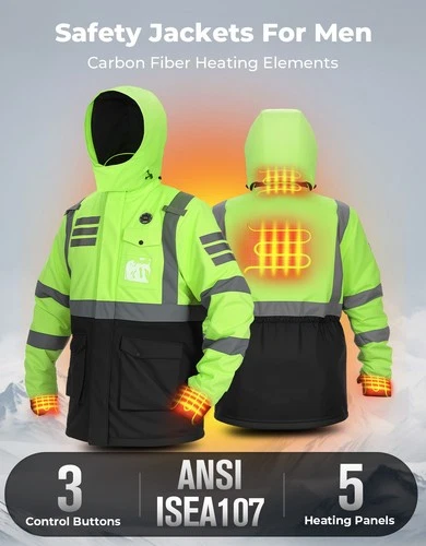 Hi-Vis Heated Work Jacket Electric Thermal Safety Workwear w/ 10000mAh Battery image 2