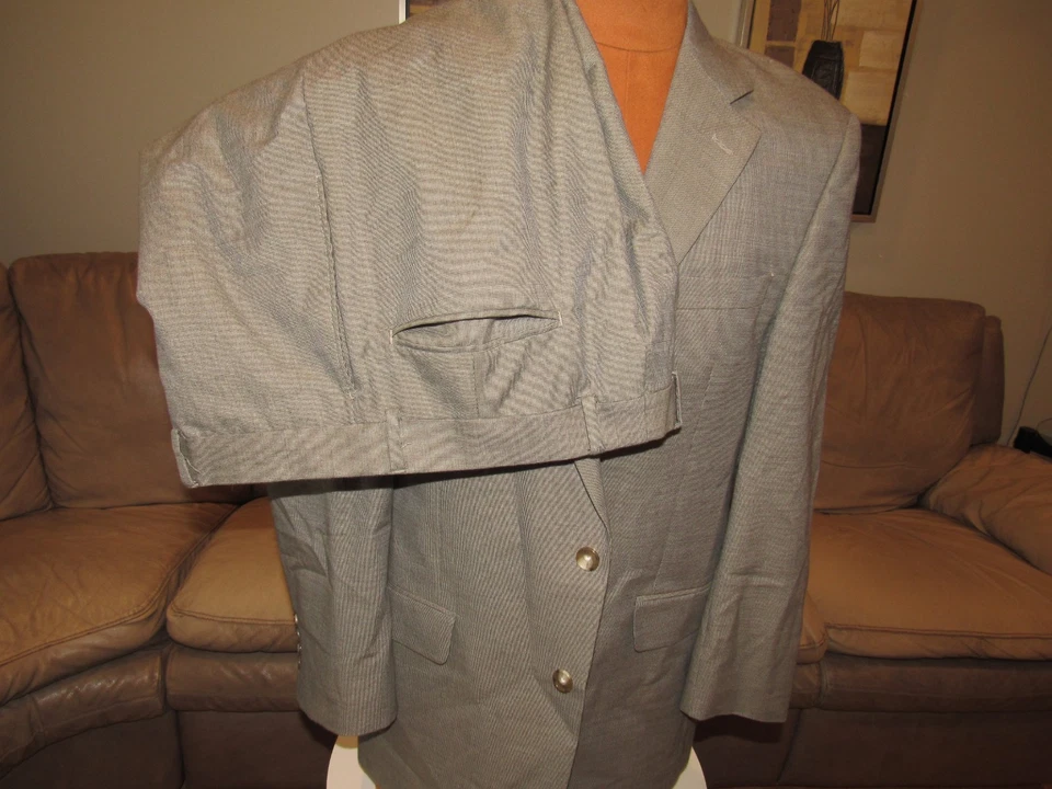 JOS. A. BANK Light Gray Micro Check Suit Men's 42 Reg Cotton Wool 34 X 31 Flat - Image 2 of 4