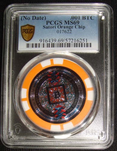 2016 Fully Funded Loaded Satori 0.001 BTC Bit Coin Orange Poker Chip PCGS MS69
