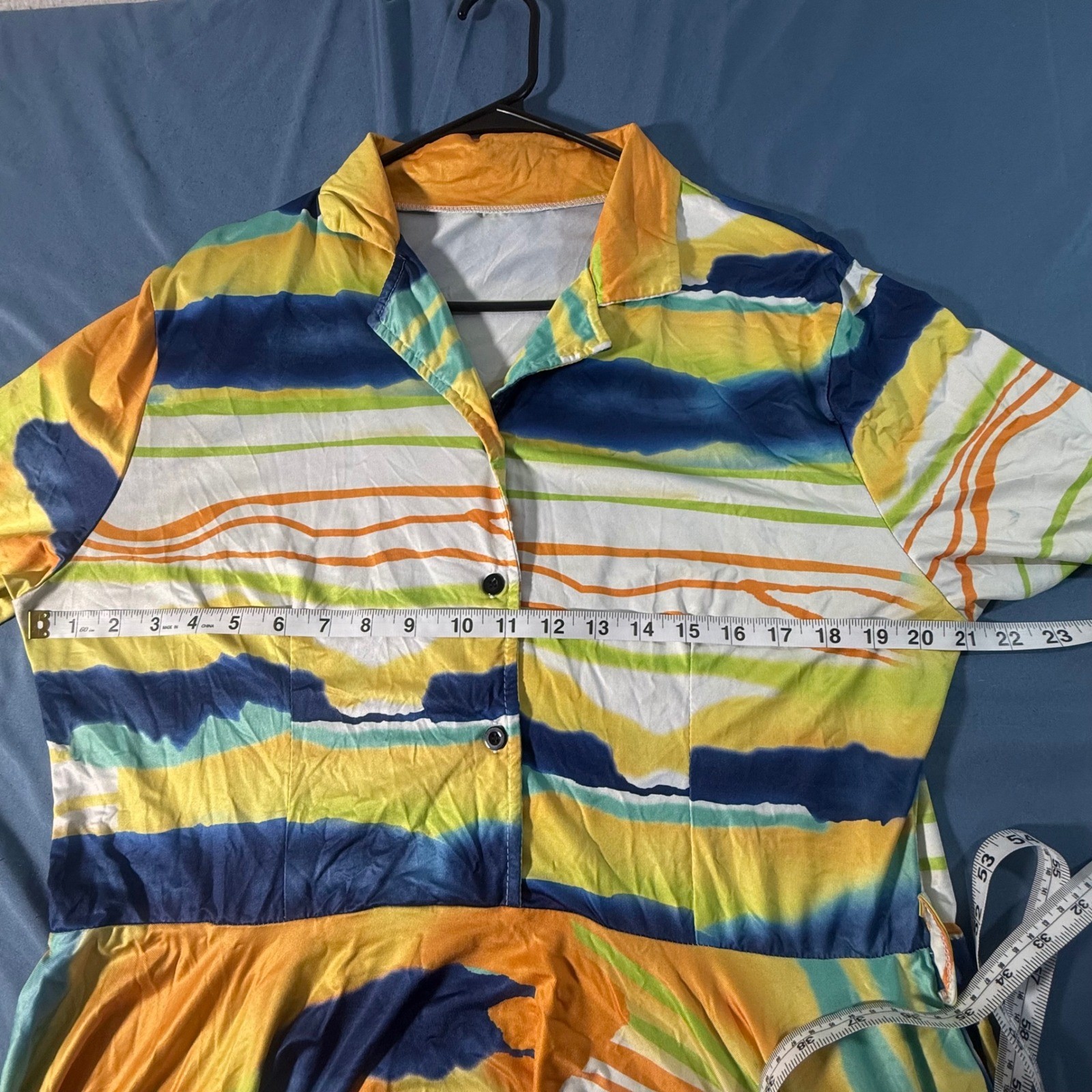 Vibrant Abstract Print Collared Button Front Midi… - image 7