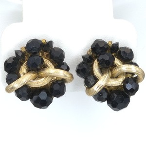 Vintage Eugene Black Crystal & Brushed gold-tone Ribbon Loop clip-on earrings