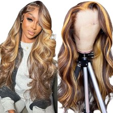 Elegant 22 Inch Honey Blonde Ombre Lace Front Wig - Human Hair Body Wave Style