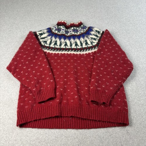 Vintage Eddie Bauer Sweater Women Medium Red Fair Isle Wool 80s Ski Nordic READ by Eddie Bauer, Size M, $39.99