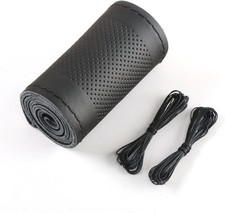 Leather Steering Wheel Cover, Universal Non-Slip Stitch On Wrap, DIY Black 4