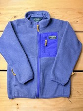 LL Bean Fleece Jacket Kids Size M 5-6 Blue Color block Full Zip flaws Boy Girl