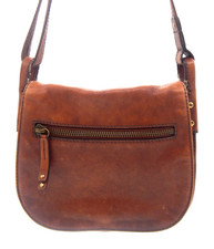 Fossil Saddle Front Flap Chestnut Brown Leather Shoulder Crossbody Handbag