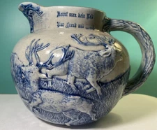 Blue and Gray - White's Pottery Utica, New York Deer Hunting Scene Great Cobalt