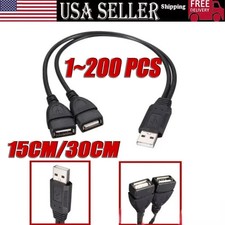 USB 2.0 A Male To 2 Dual USB Female Jack Y Splitter Hub Power Adapter Cable LOT