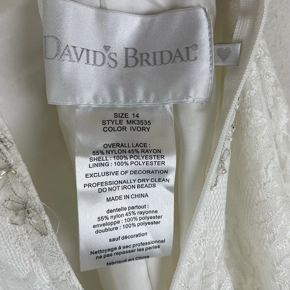 Tren de barrido trasero David estilo nupcial MK3535 talla 14 marfil nuevo con etiquetas encaje ilusión Foto 3 de 4