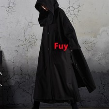 Long Spring/Fall Workwear Trench Coat Dark-Tone Unisex Oversized Hooded Jacket
