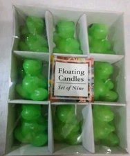 9 Pc Decorative Unscented Green Frog Shape Floating Candles Set