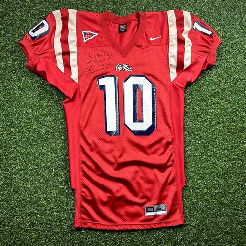Maglia Nike NCAA Pro Model 2002 Ole Miss Rebels Eli Manning autografo emesso rosso - Foto 2 di 19