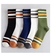 5 Pairs Men's Colorful Striped Casual  Fashionable Sports Socks Sweat Absorbing
