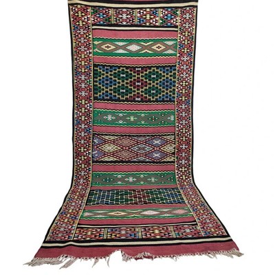Handmade Moroccan Rug Berber Rug Vibrant Boujaad Kilim Fringe Carpet
