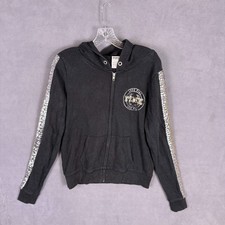 Y2K Victoria's Secret Pink Womens Hoodie Black Silver Sequin Bling Size Medium