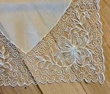 Antique Bridal Lace Handkerchief Embroidered Net Lace Hanky Beaded Floral Bridal