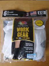 Fruit of The Loom White Work Gear Short Crew Socks 6 Pair, Size 6-12 Made in USA