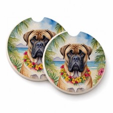 Caroline's Treasures Bullmastiff Luau Set of 2 Cup Holder Car Coasters