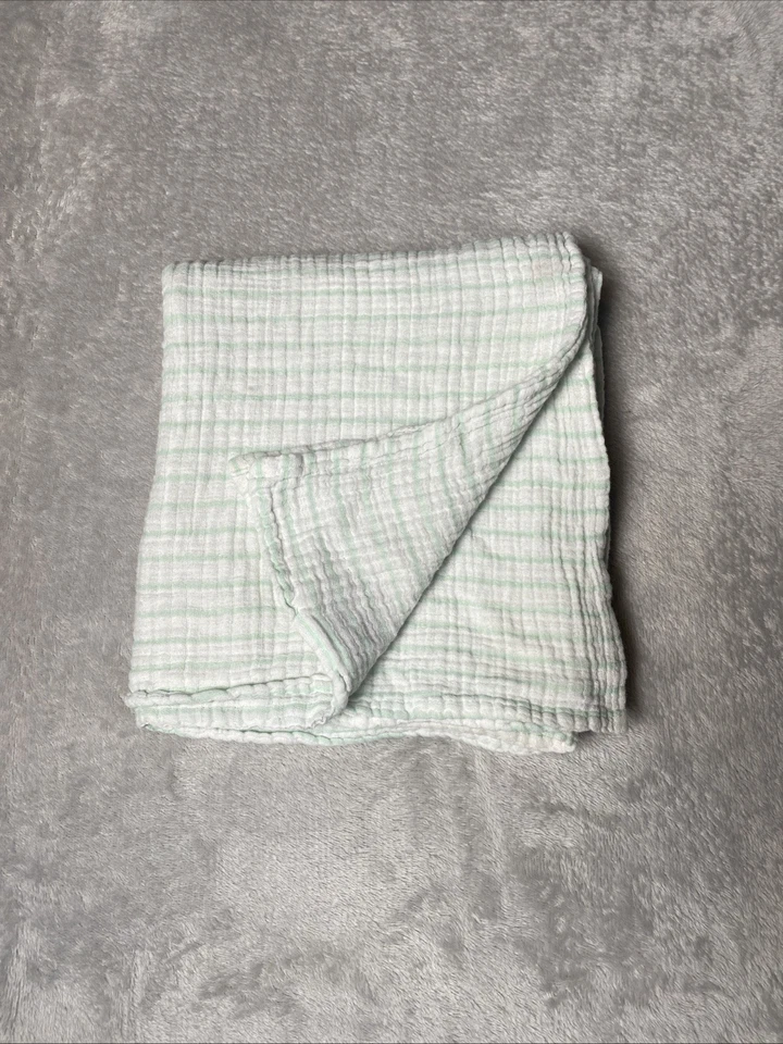 Manta para bebé Aden + Anais blanca menta verde aguamarina rayas algodón muselina envoltura Foto 2 de 4
