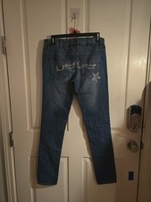 Vintage Y2K Bebe Rhinestone Flared Bootcut Jeans Dark Blue USA Made 29 305MD216