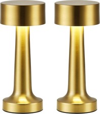 PUSU Cordless LED Gold Small Table Lamps Set of 2, Portable Rechargeable 4000mAh